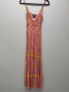 NWT Angie Pink and Yellow Floral Maxi Dress with Lace Accents, Multiple Sizes